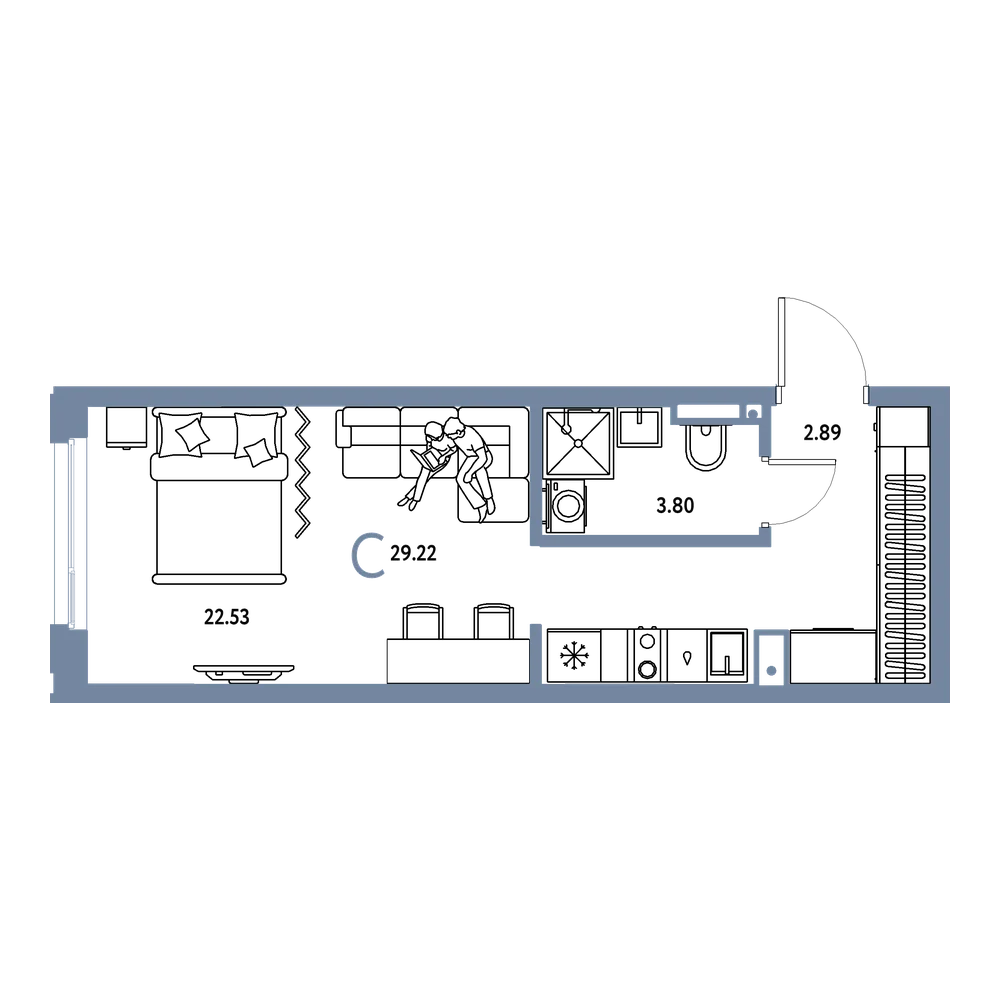 Планировка: Студия 29,22 м²