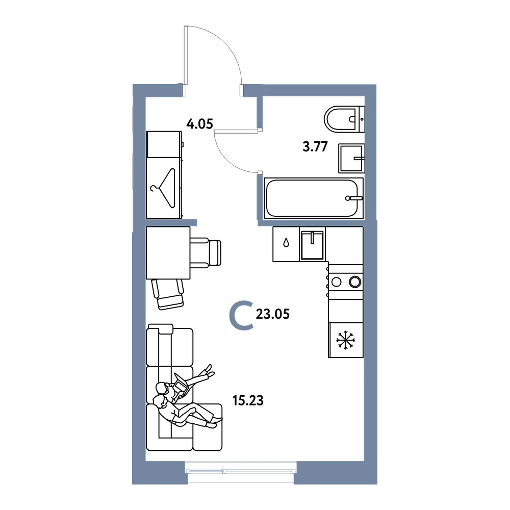 Планировка: Студия 23,05 м²