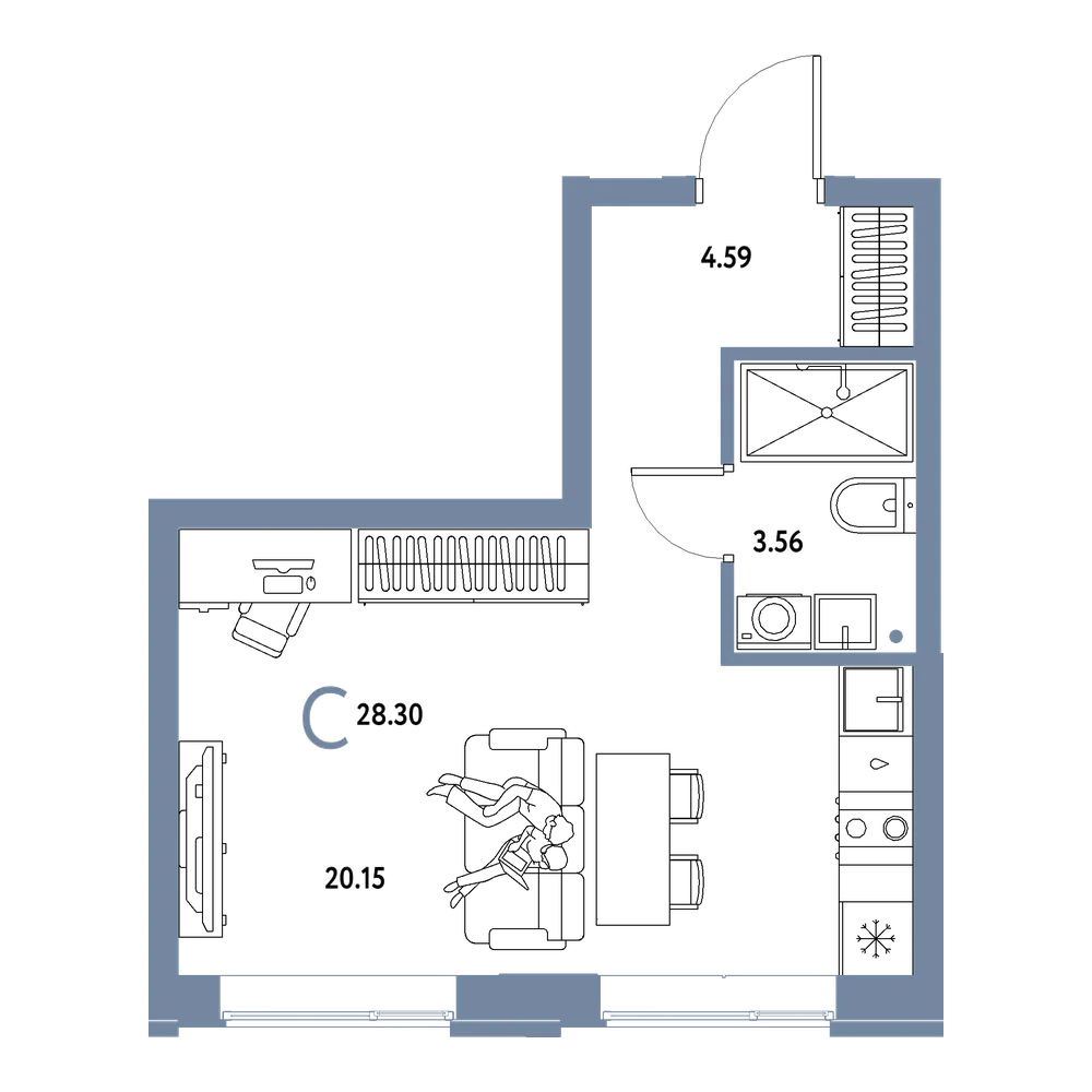 Планировка: Студия 28,3 м²