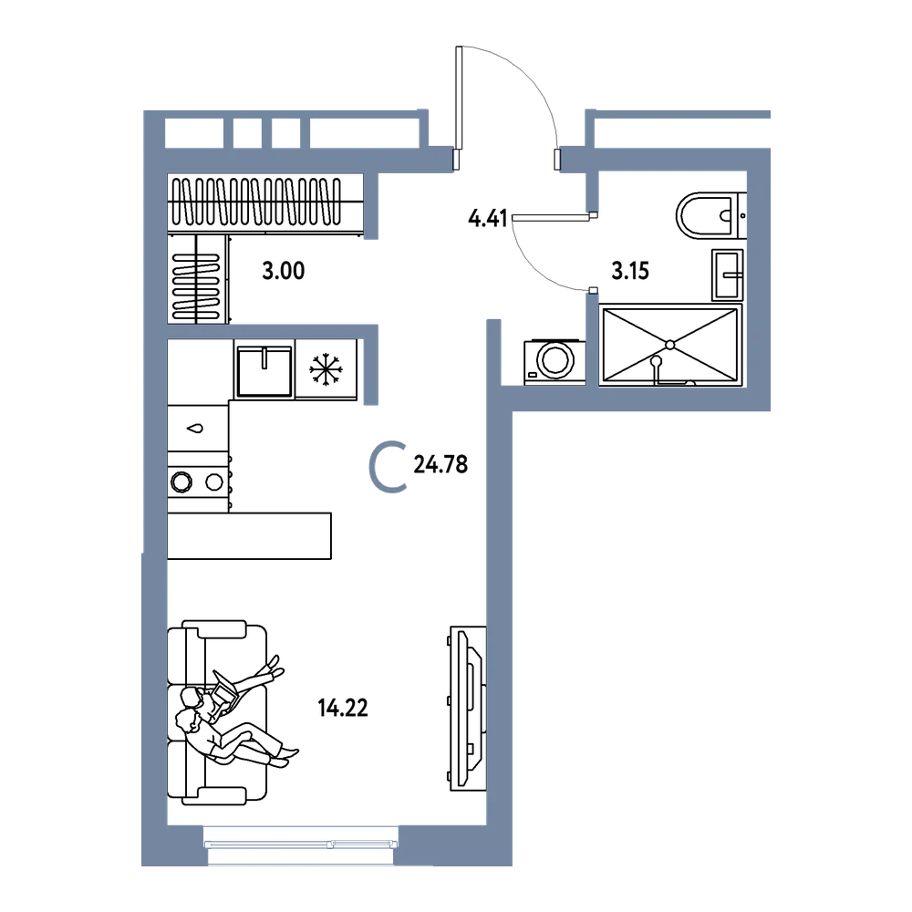 Планировка: Студия 24,78 м²