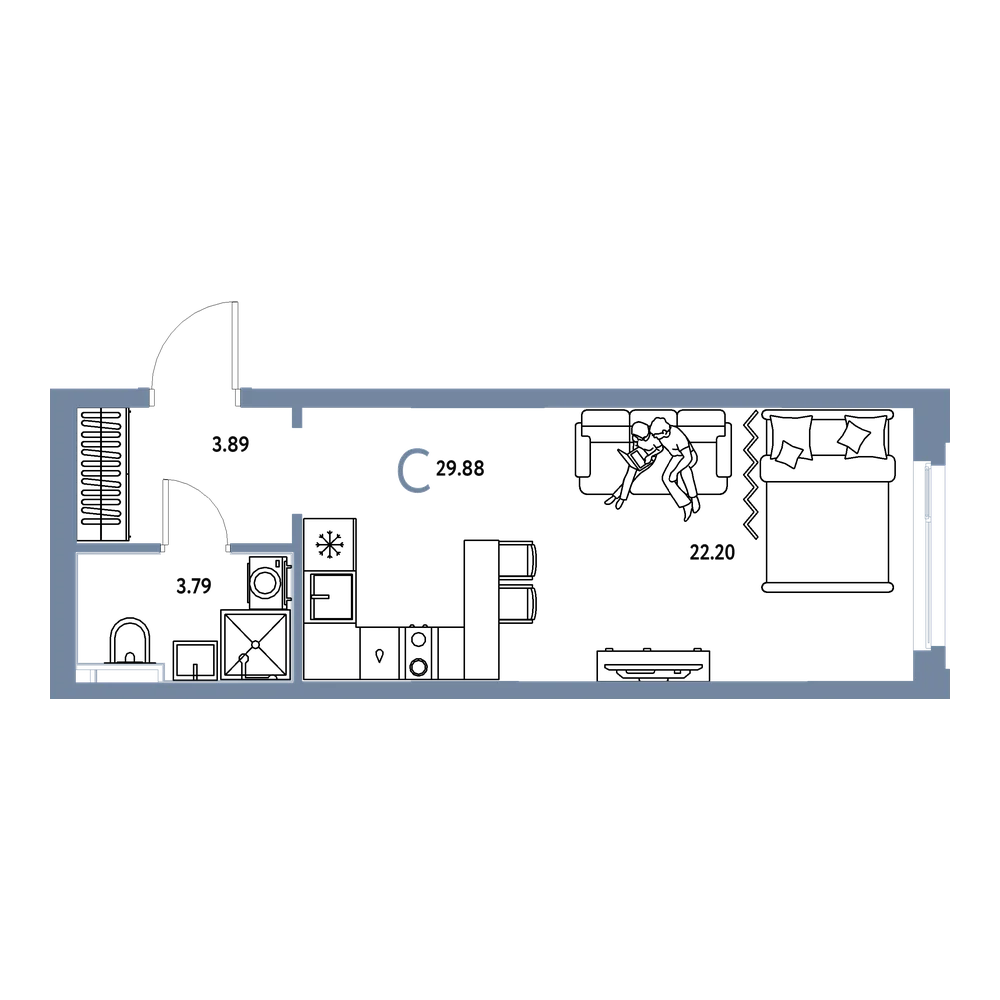 Планировка: Студия 29,88 м²