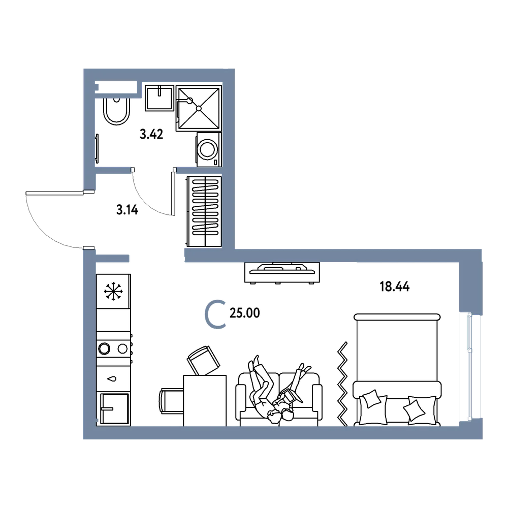 Планировка: Студия 25 м²