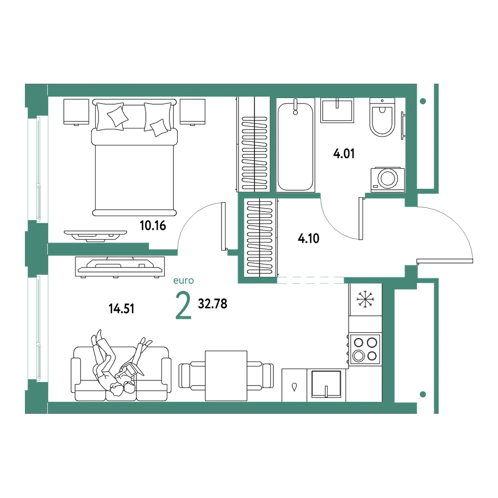 Планировка: Евродвушка 32,78 м²