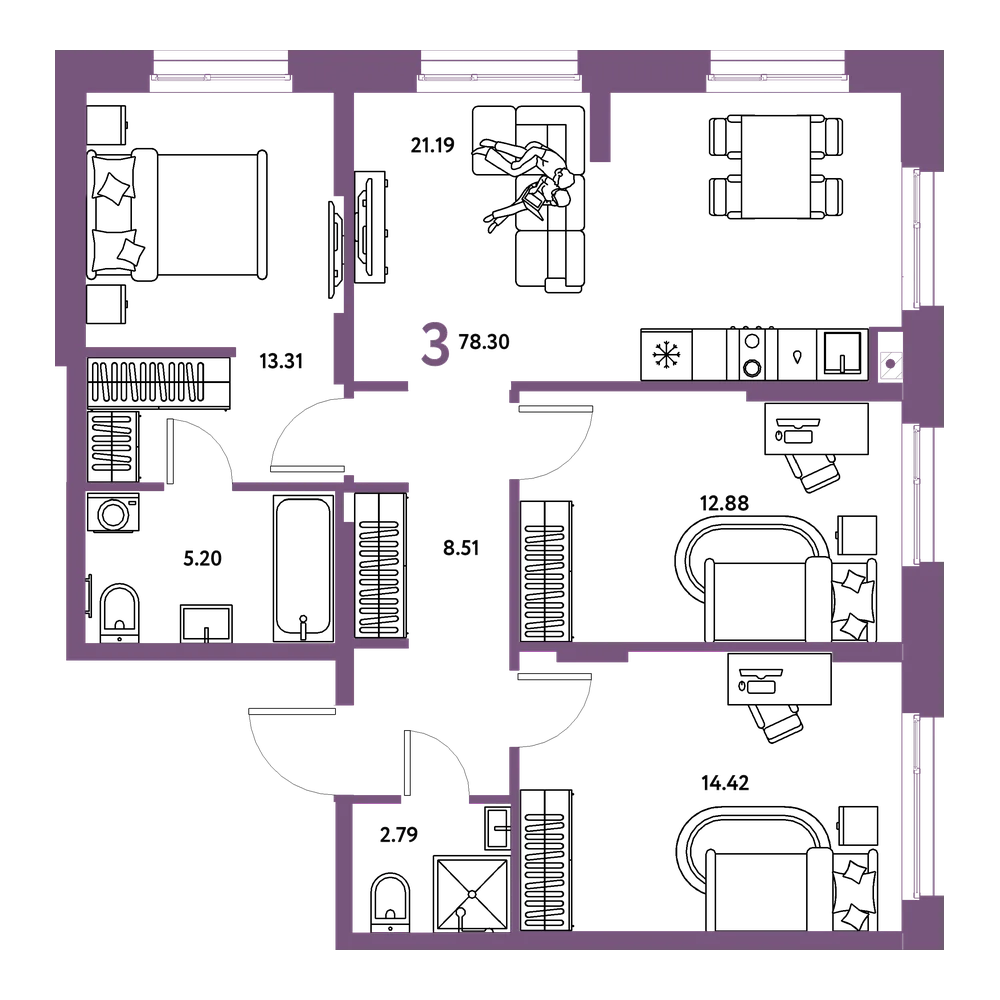 Планировка: Евро-4 78,3 м²