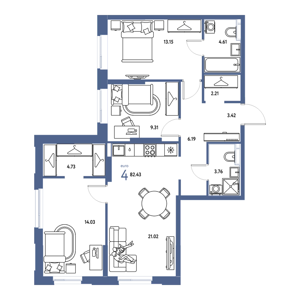 Планировка: Евро-4 82,43 м²