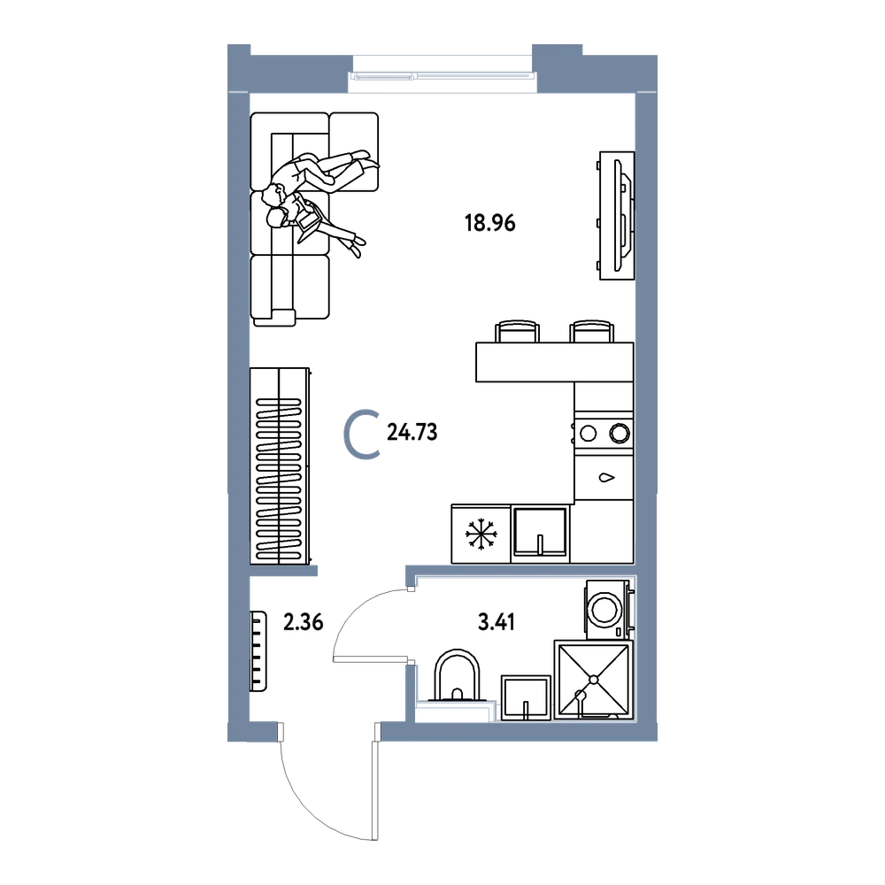 Планировка: Студия 24,73 м²