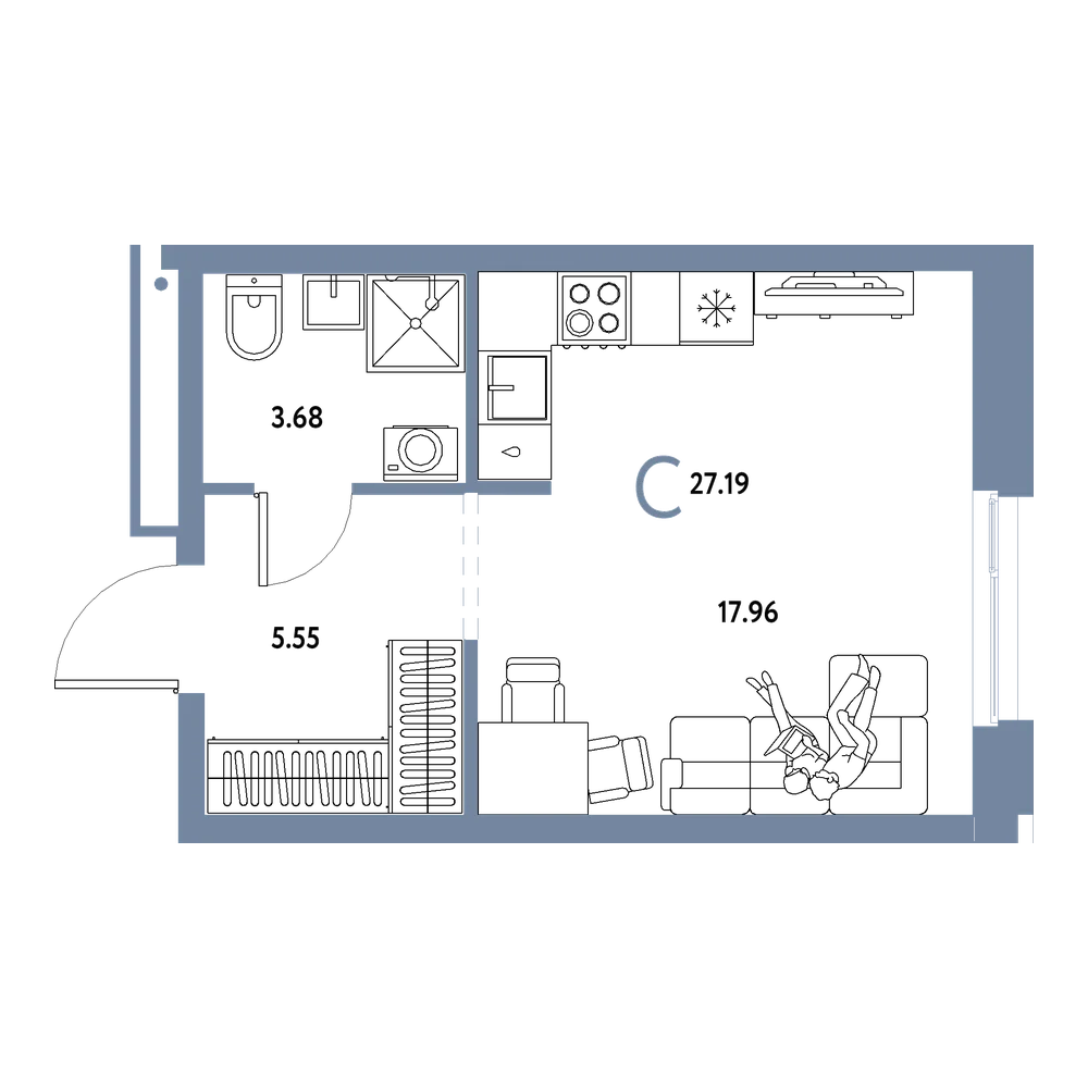 Планировка: Студия 27,19 м²