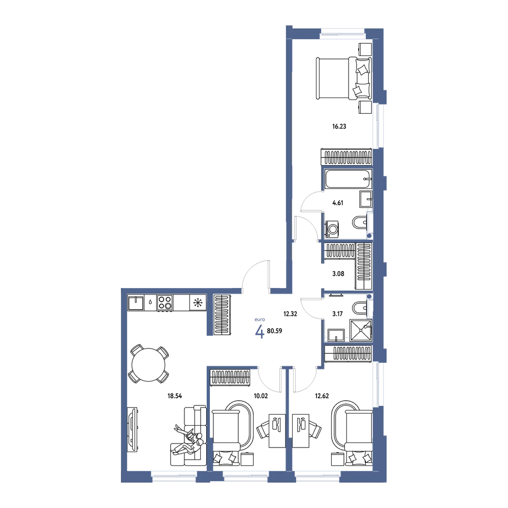 Планировка: Евро-4 80,59 м²