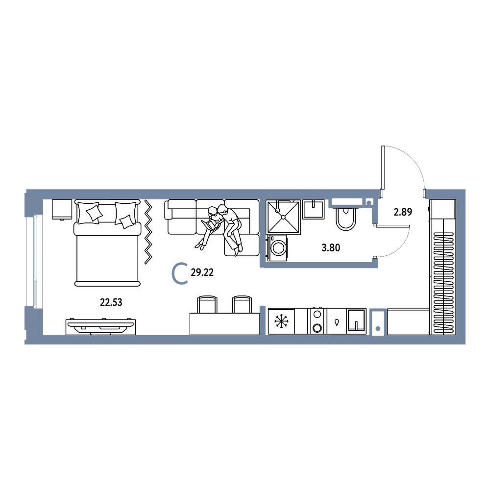 Планировка: Студия 29,22 м²