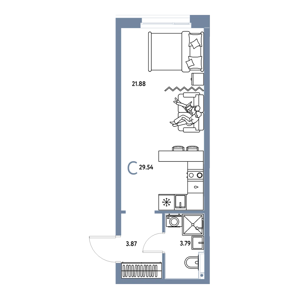 Планировка: Студия 29,54 м²