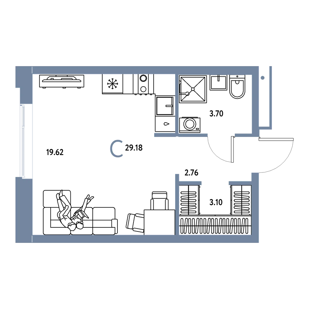 Планировка: Студия 29,18 м²