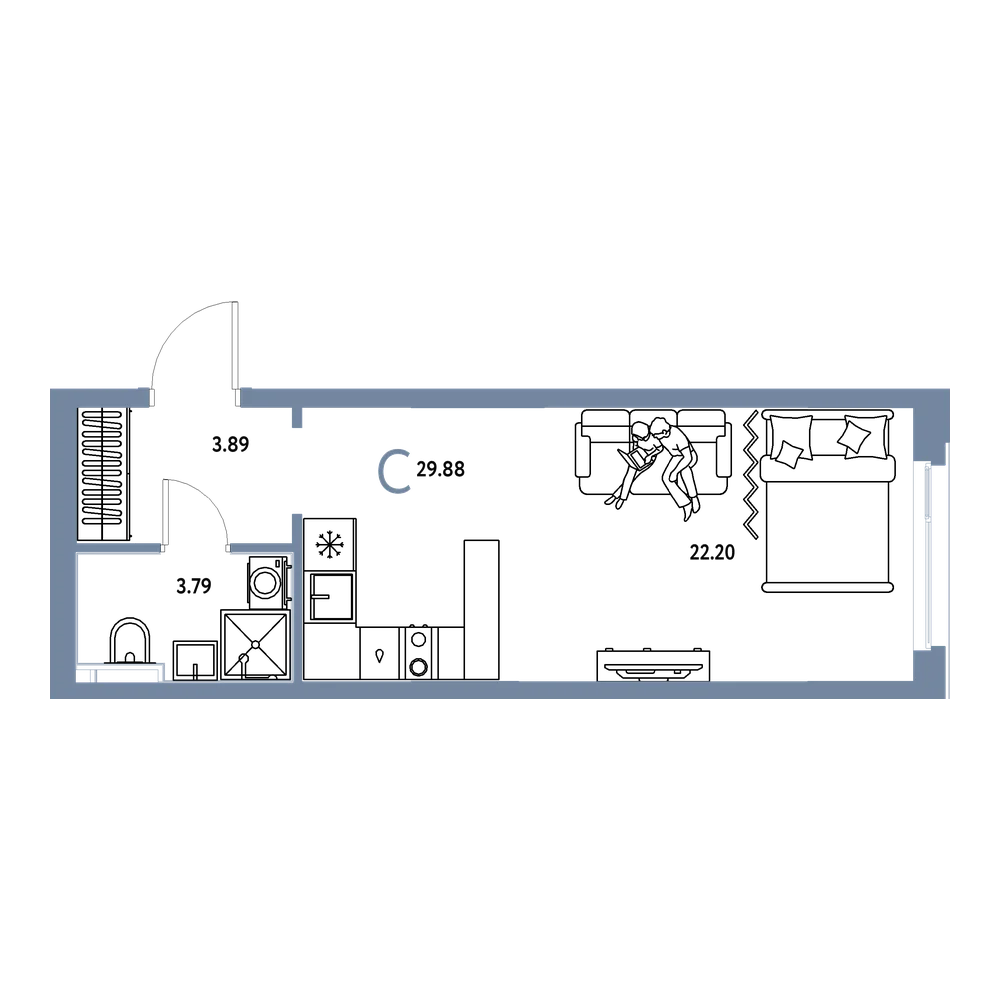 Планировка: Студия 29,88 м²