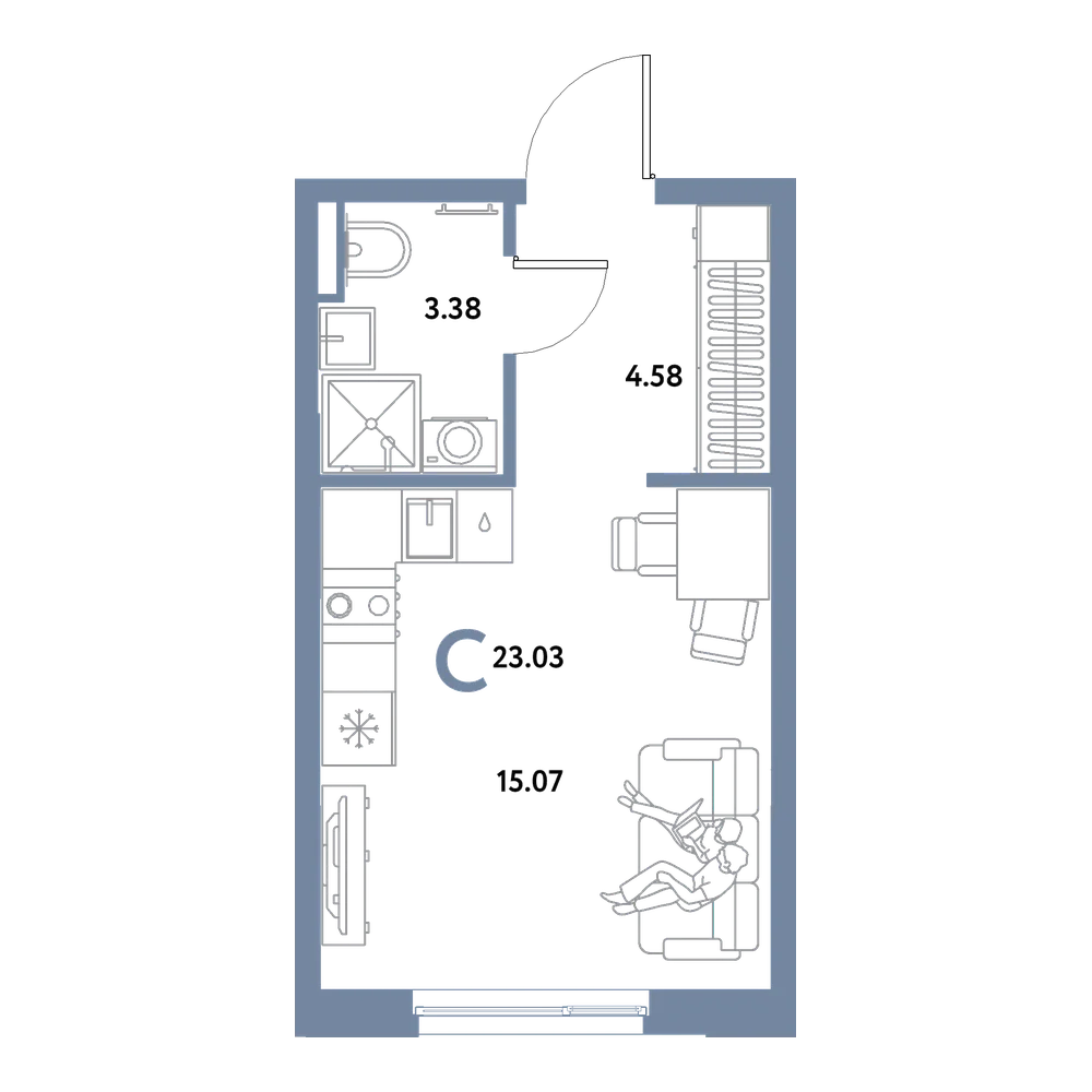 Планировка: Студия 23,03 м²