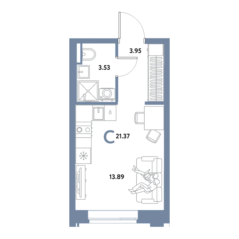Планировка: Студия 21,37 м²