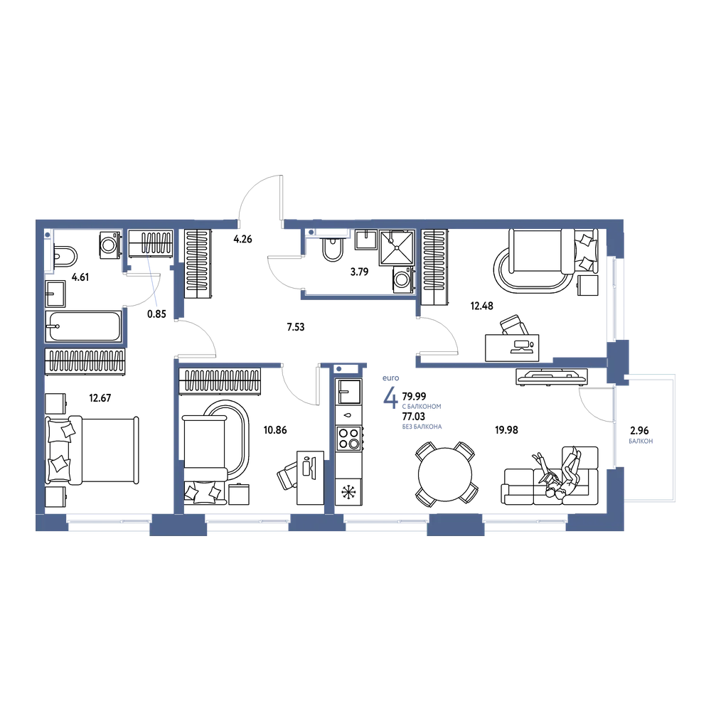 Планировка: Евро-4 79,71 м²