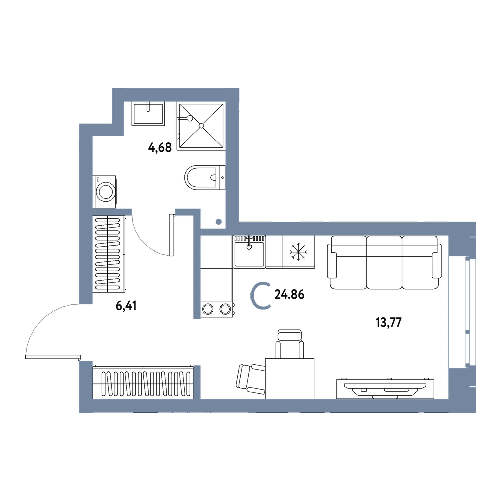 Планировка: Студия 24,86 м²