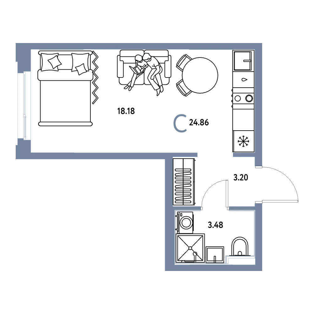 Планировка: Студия 24,86 м²