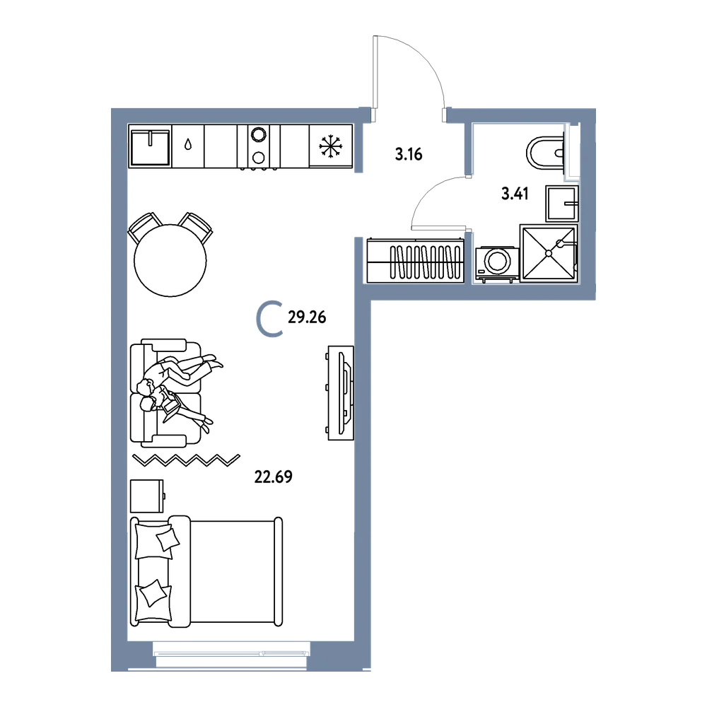 Планировка: Студия 29,26 м²