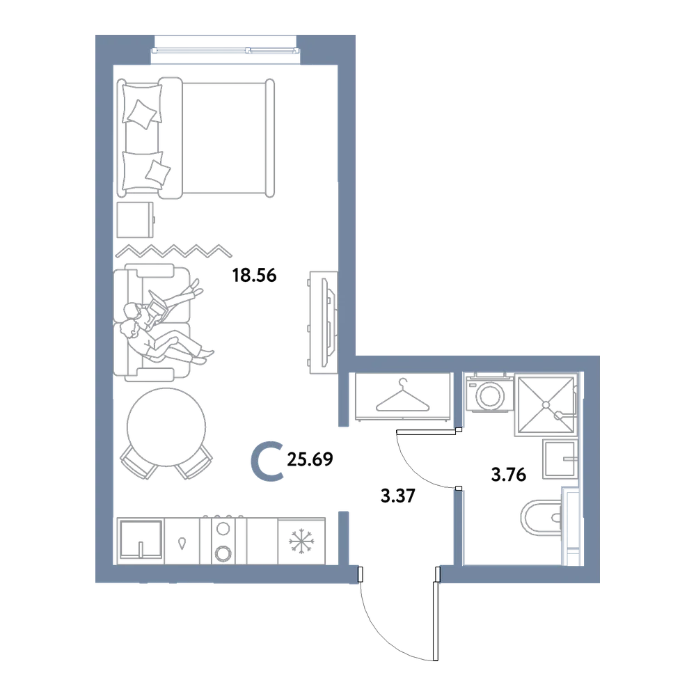 Планировка: Студия 25,69 м²