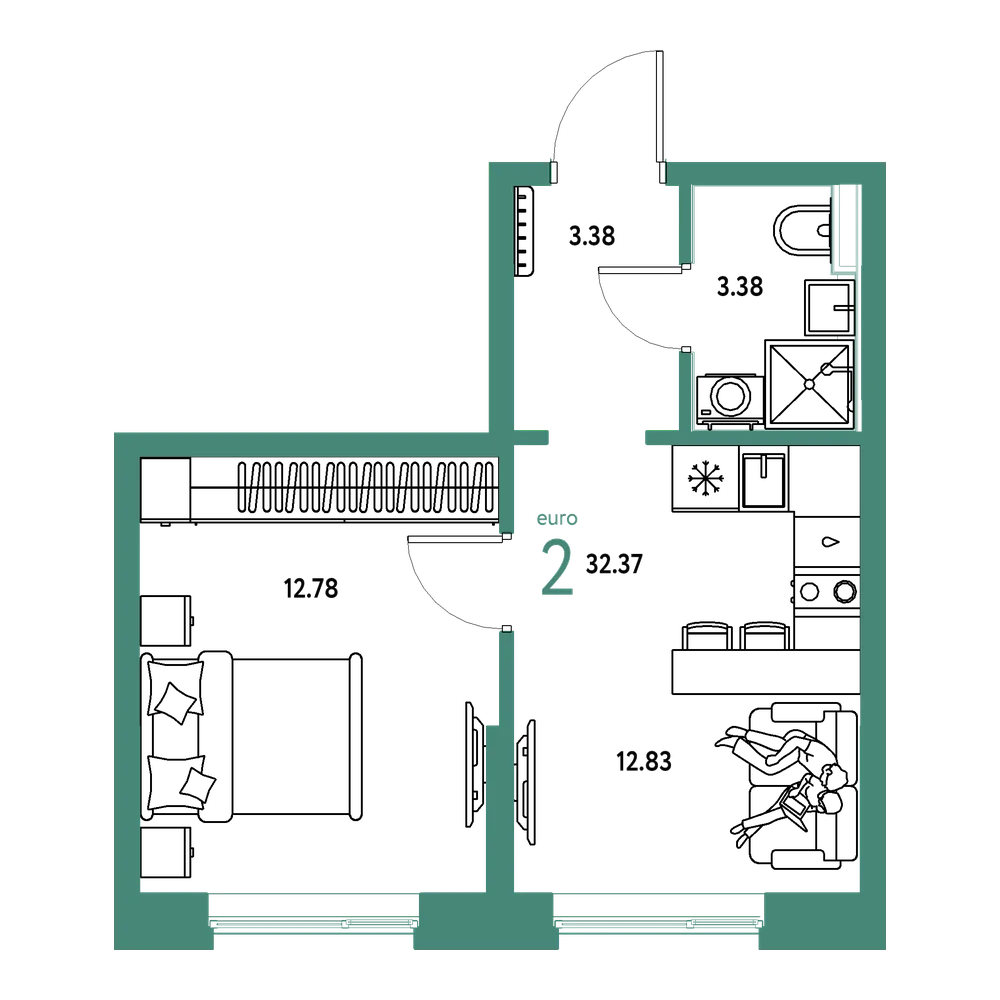Планировка: Евродвушка 32,37 м²