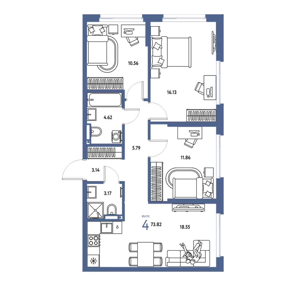 Планировка: Евро-4 73,82 м²