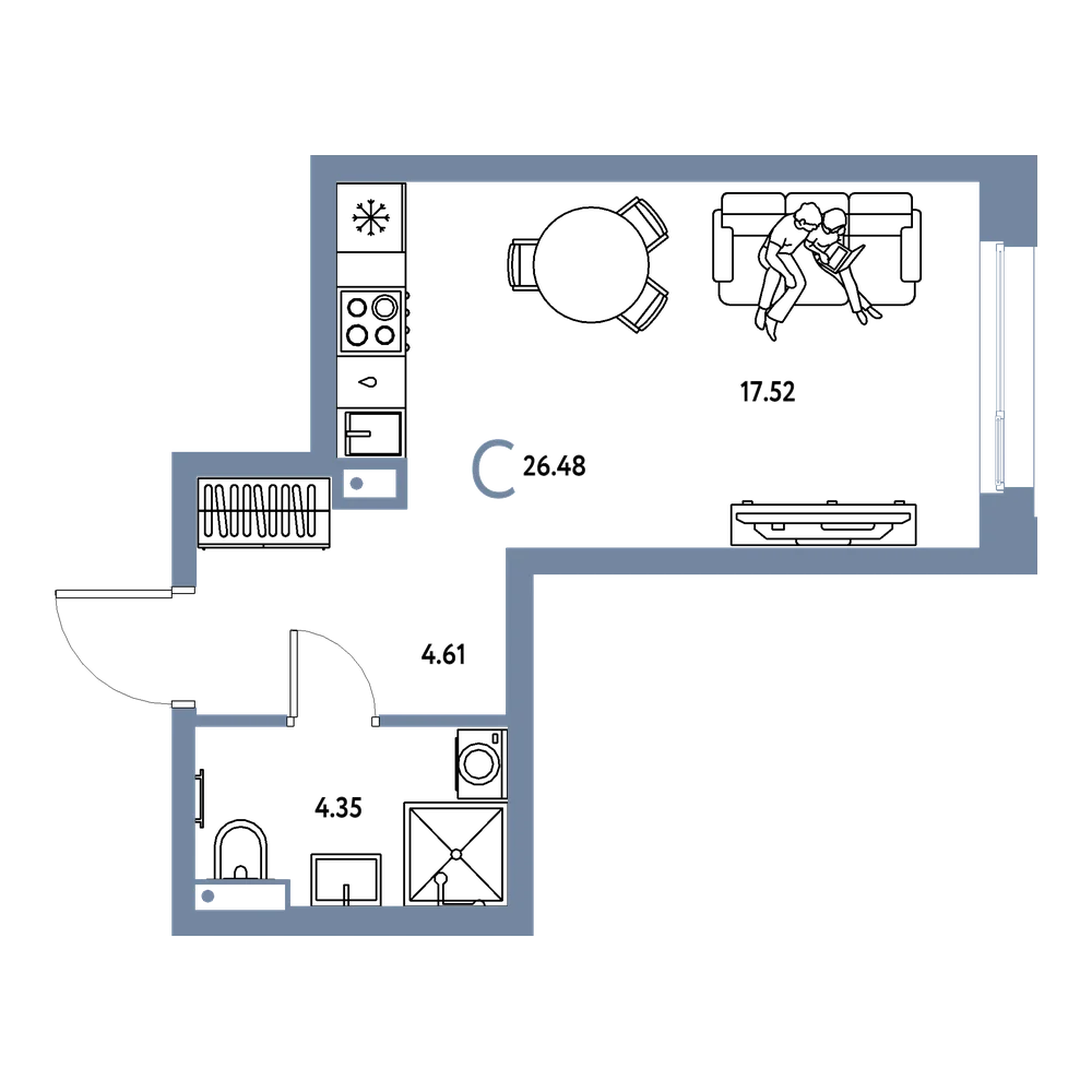 Планировка: Студия 26,48 м²
