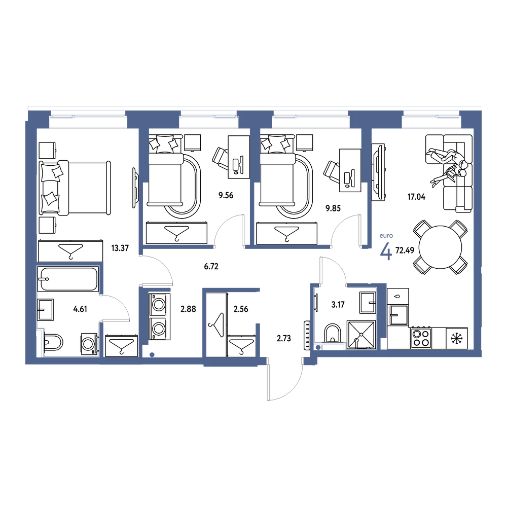 Планировка: Евро-4 72,49 м²