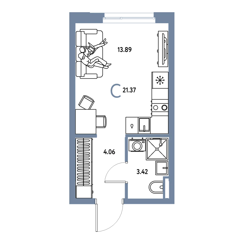 Планировка: Студия 21,37 м²
