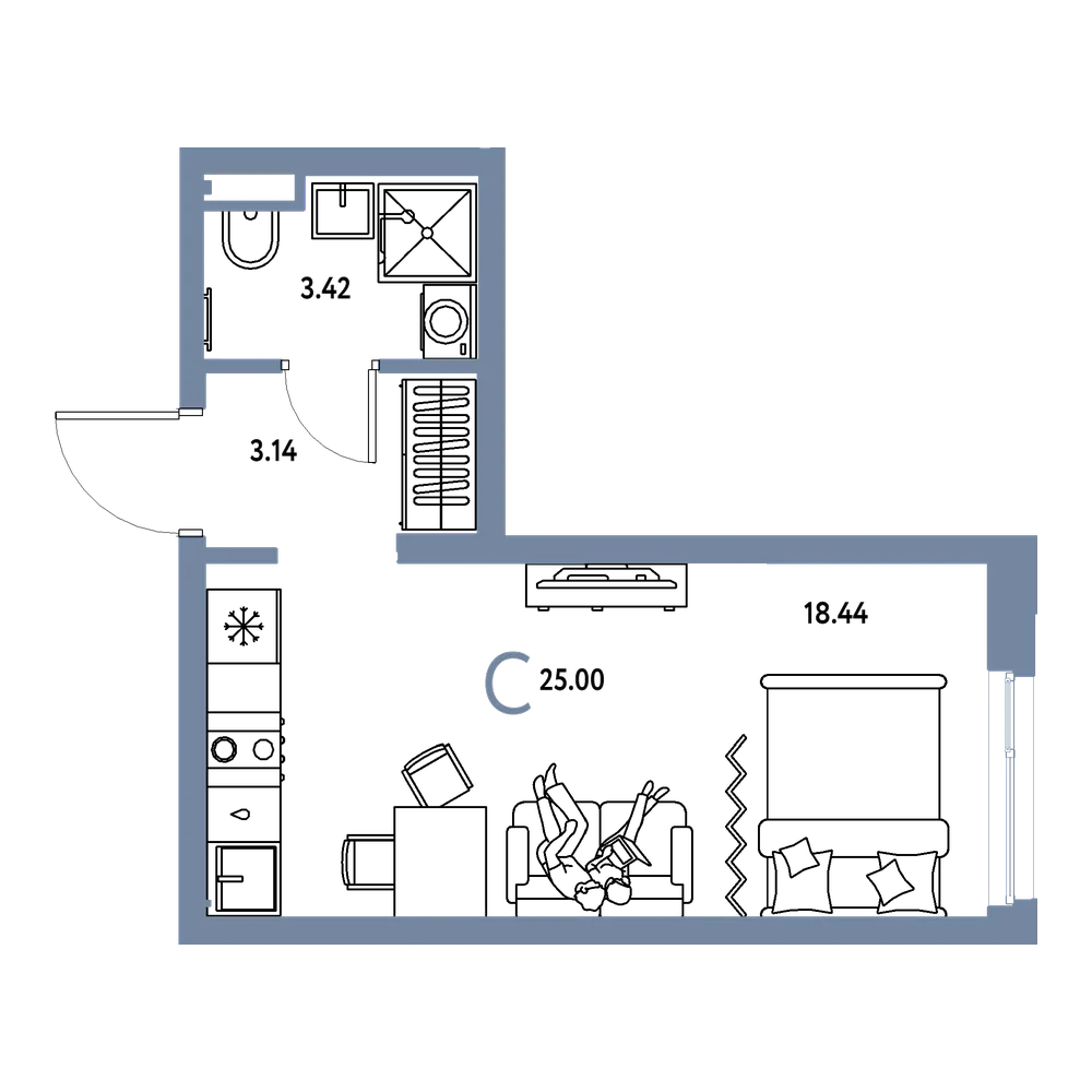 Планировка: Студия 25 м²