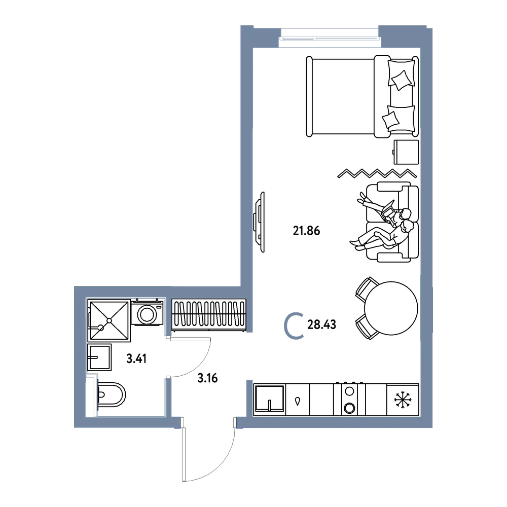Планировка: Студия 28,43 м²