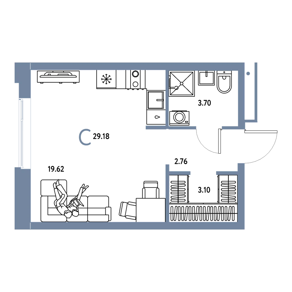 Планировка: Студия 29,18 м²