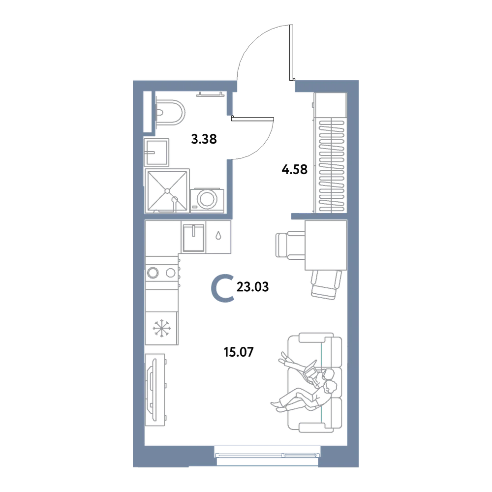 Планировка: Студия 23,03 м²