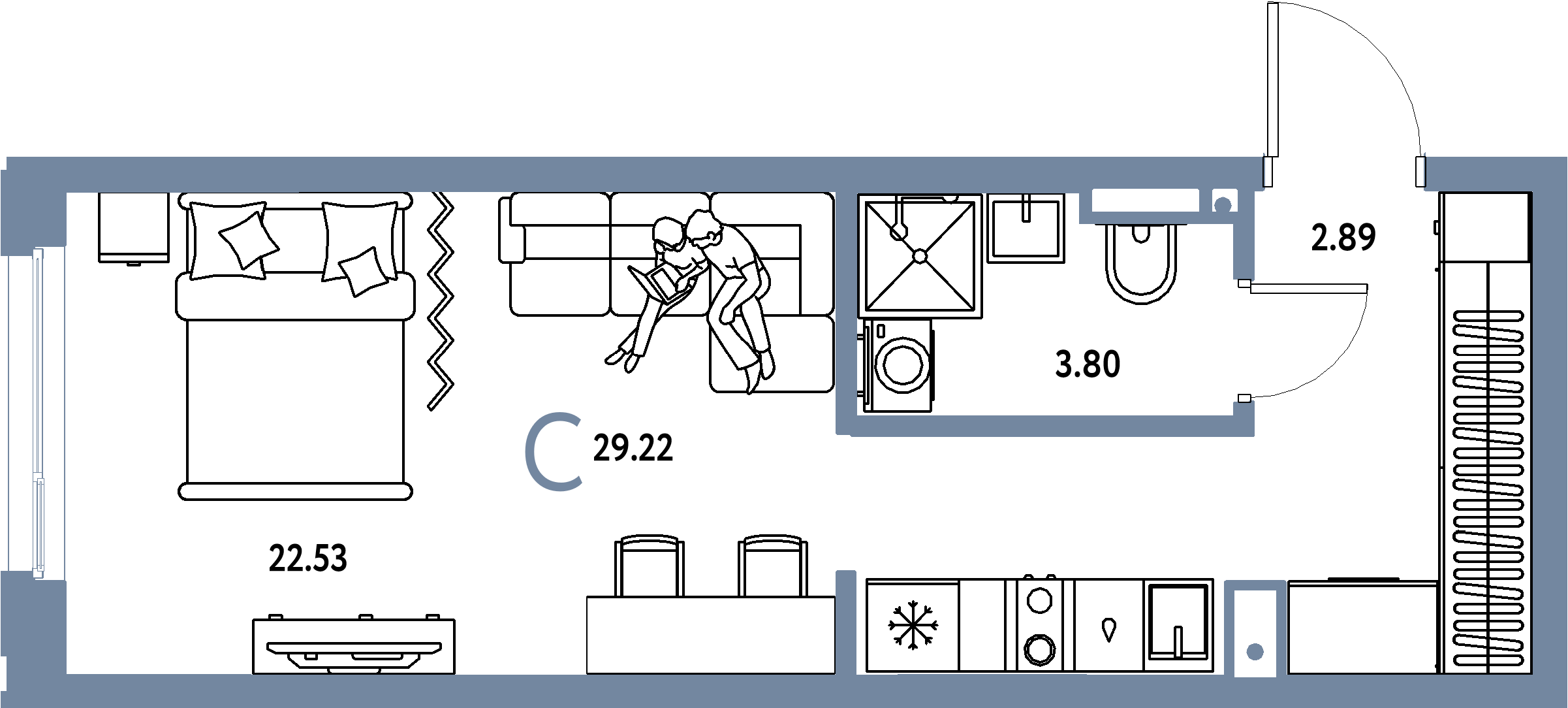 Планировка: Студия 29,22 м² в ЖК «Страна.Прибрежная»