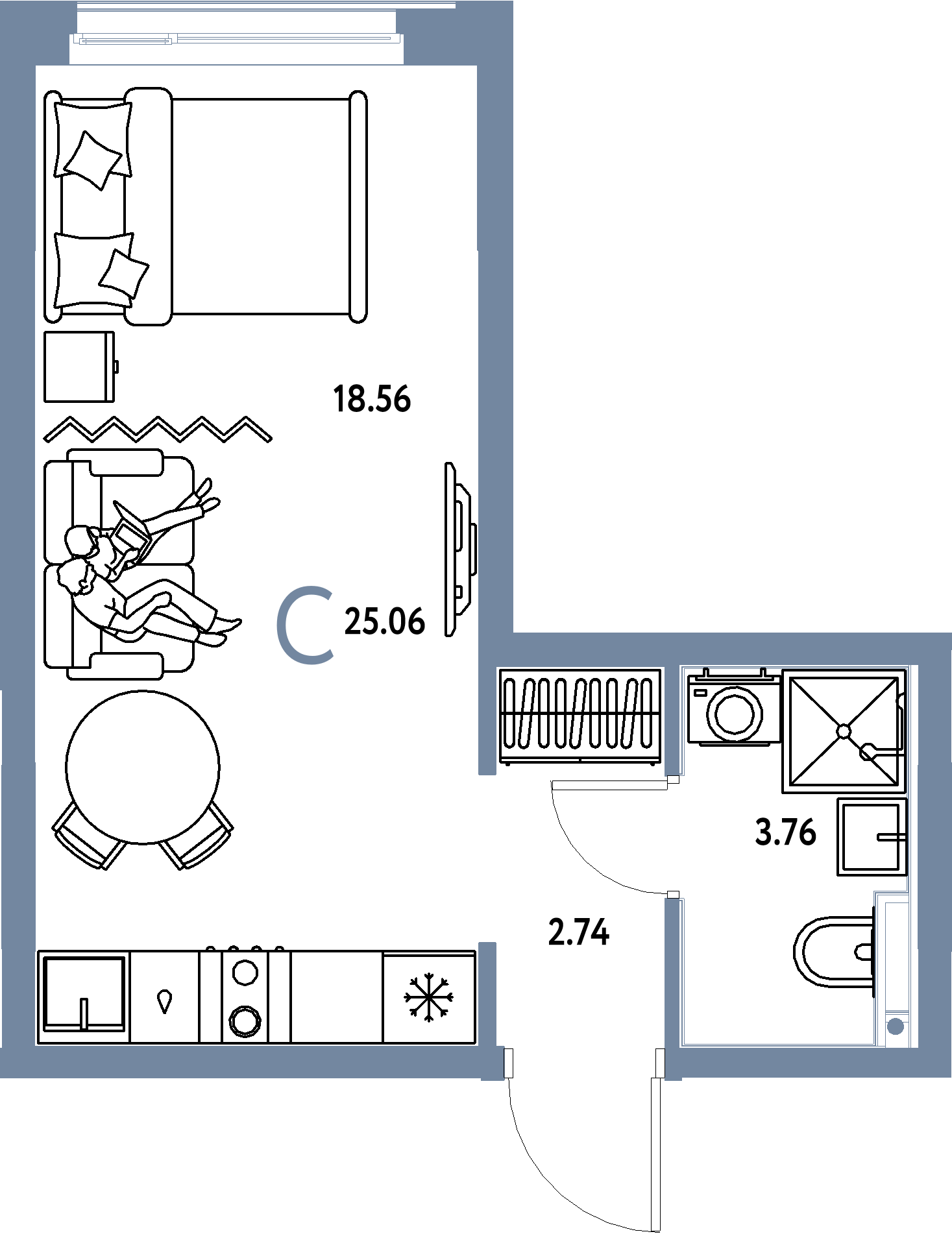 Планировка: Студия 25,06 м² в ЖК «Домашний»