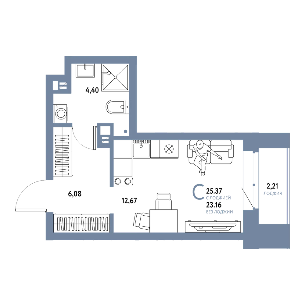 Планировка: Студия 25,37 м²