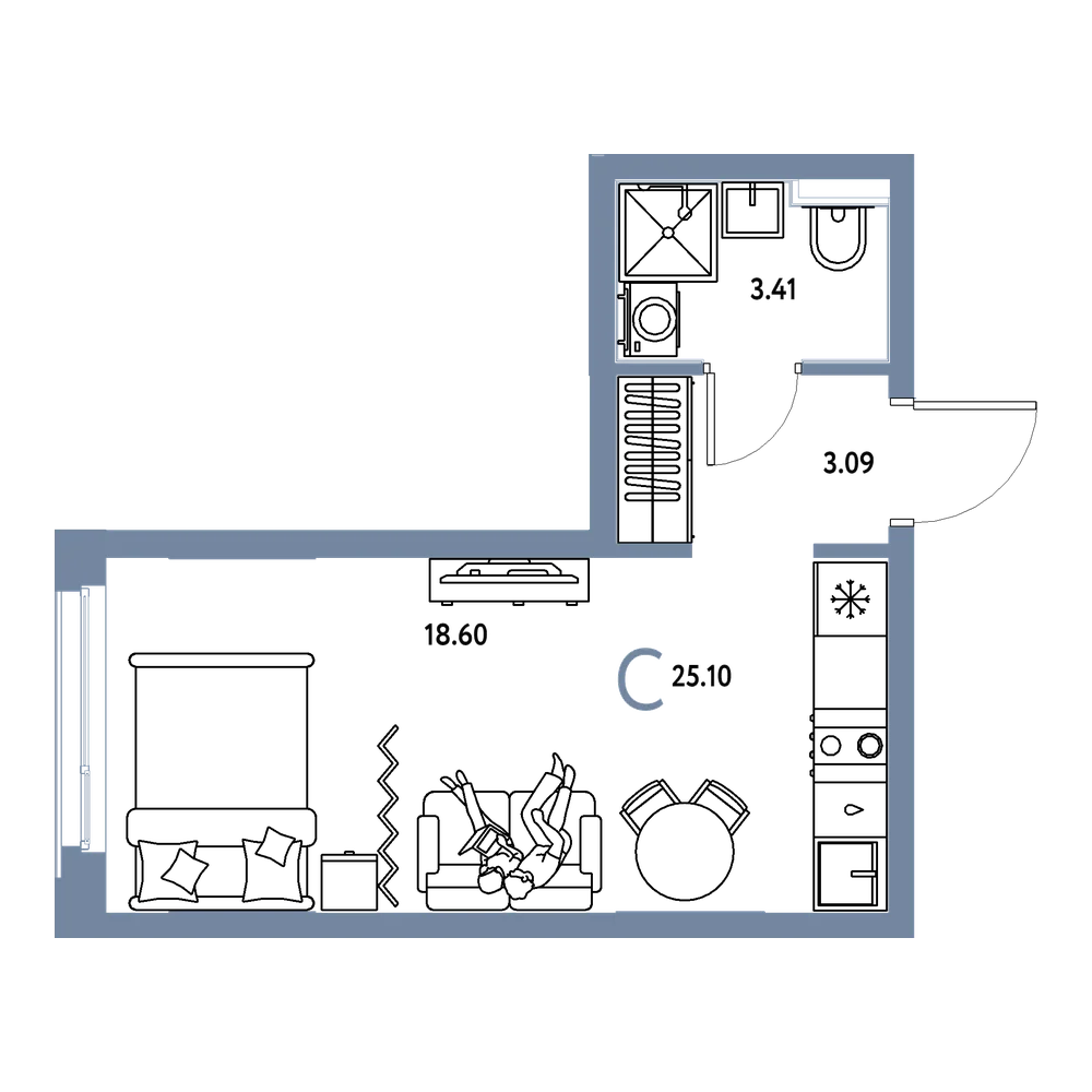 Планировка: Студия 25,1 м²