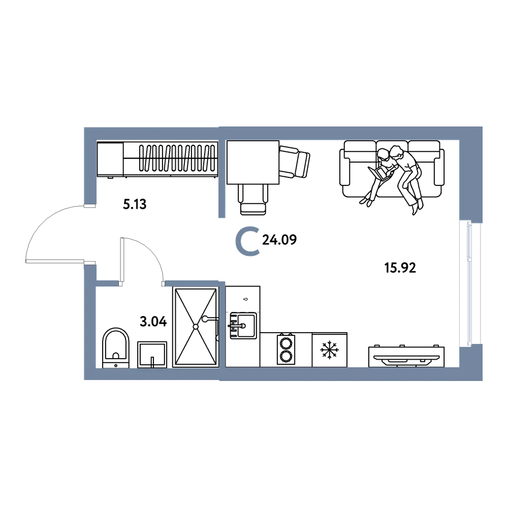 Планировка: Студия 24,09 м²